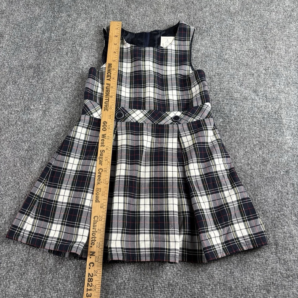Lands' End Plaid Jumper Dress Girls 4 Navy Red Academia Preppy Classic Christmas